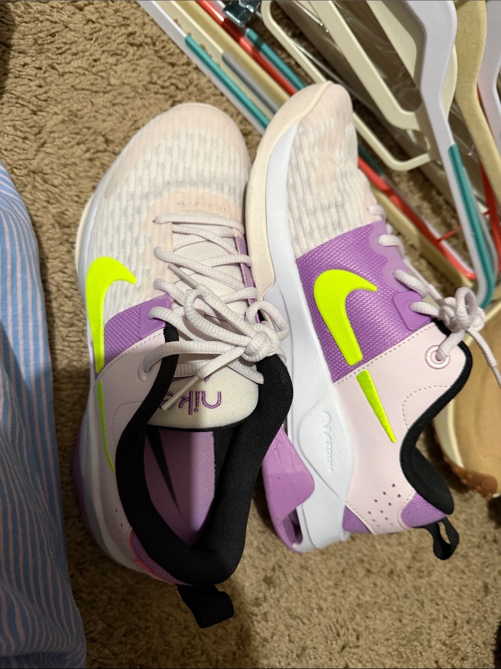 Nike Women’s Running Sneakers in Light Pink, Purple & Neon Yellow